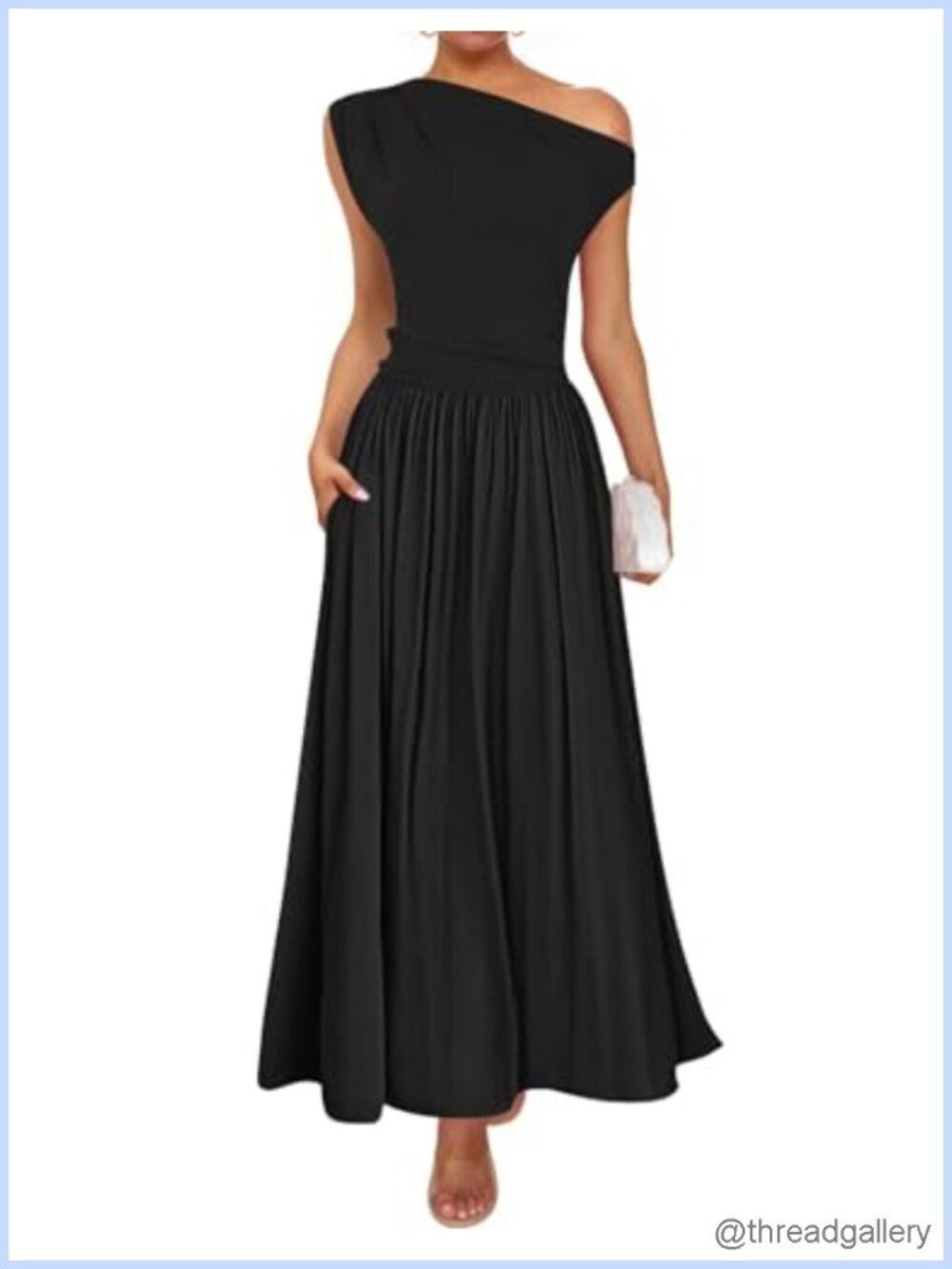 Sleeveless One Shoulder Maxi Dress with Pockets